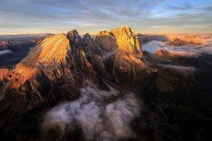 landscape, Nature, Mountain, Sunrise, Alps, Dolomites (mountains), Italy, Aerial View, Clouds