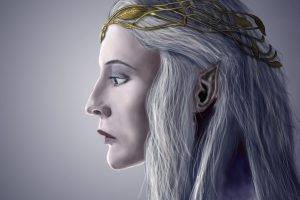 artwork, Galadriel, Elves, Women, Face, Blue Eyes, The Lord Of The Rings