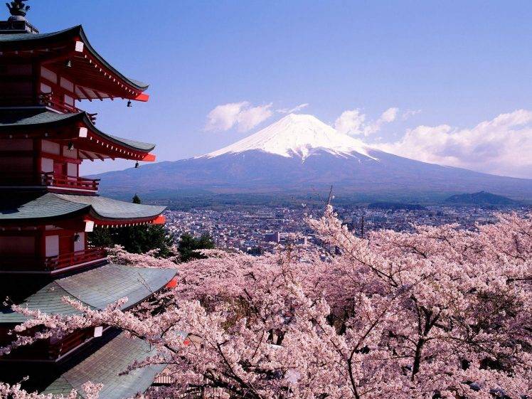 vulcano, Landscape, Mount Fuji, Asian Architecture HD Wallpaper Desktop Background