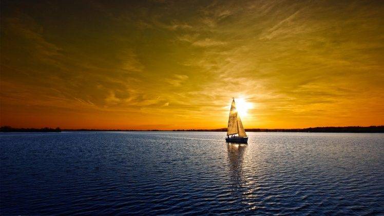 boat, Landscape, Nature, Water, Sky, Sunset, Colorful HD Wallpaper Desktop Background