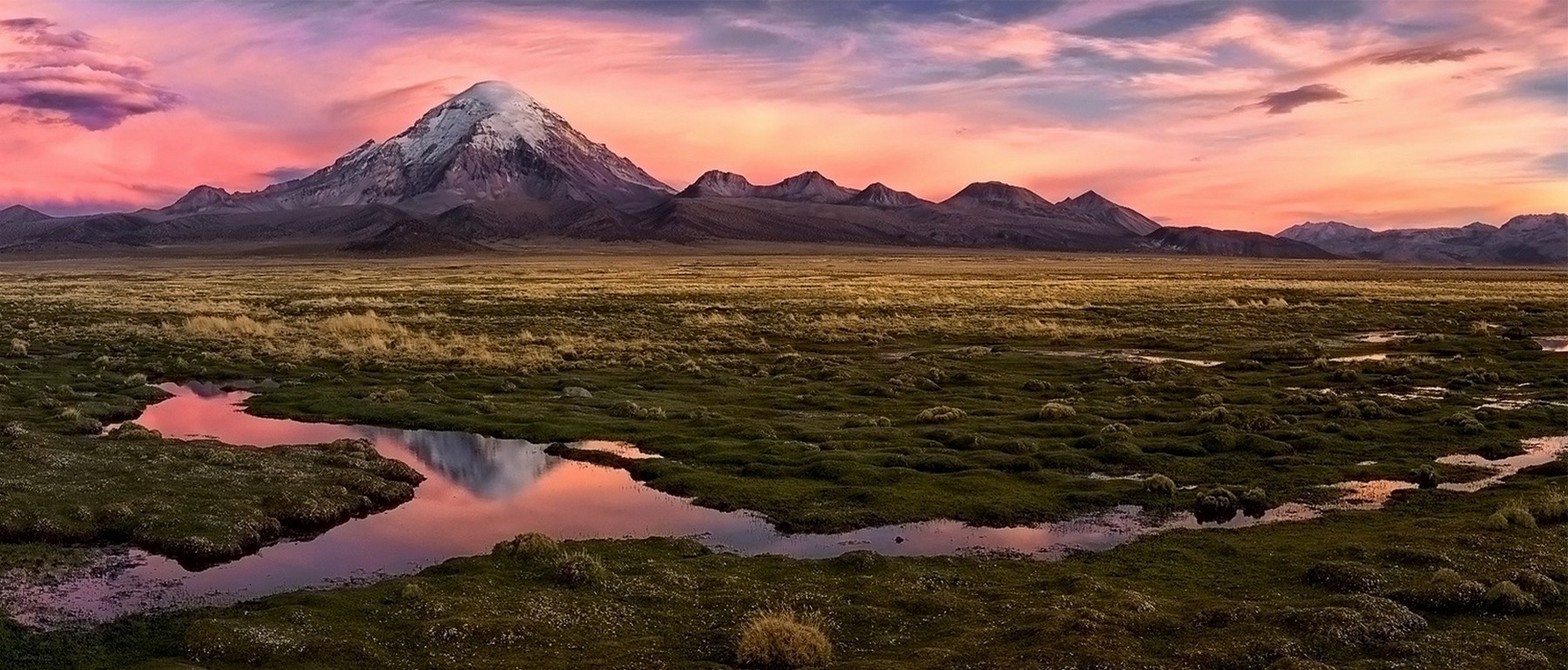 nature, Landscape, Sunset, Mountain, Panoramas, Desert, Sky, Snowy Peak, Wetland, Clouds, Plateau, Bolivia Wallpaper