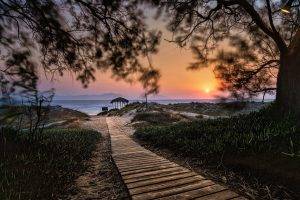 landscape, Nature, Island, Path, Walkway, Beach, Sunset, Trees, Shrubs, Sea, Greece, Sand