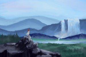 painting, Landscape, Waterfall
