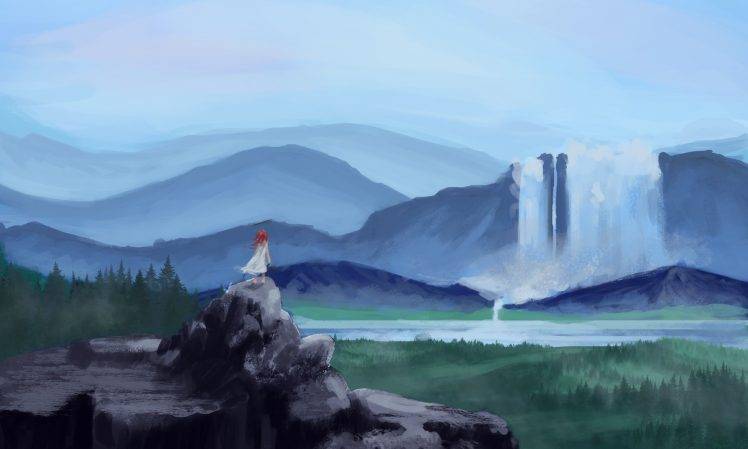 painting, Landscape, Waterfall HD Wallpaper Desktop Background