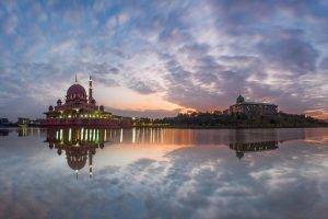nature, Landscape, Architecture, Building, Water, Trees, Malaysia, Kuala Lumpur, Mosques, Lights, Forest, Sunset, Reflection, City, Modern, Tower, Long Exposure