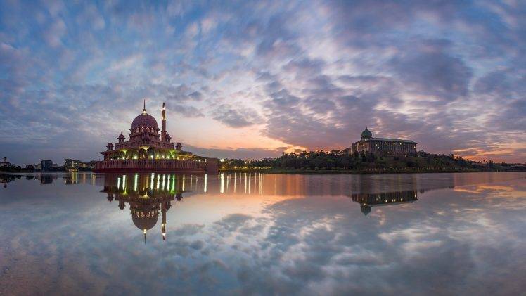 nature, Landscape, Architecture, Building, Water, Trees, Malaysia, Kuala Lumpur, Mosques, Lights, Forest, Sunset, Reflection, City, Modern, Tower, Long Exposure HD Wallpaper Desktop Background