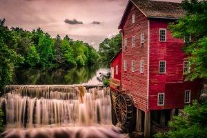 nature, Landscape, Architecture, Building, Water, Trees, Mill, House, Old Building, Lake, Clouds, Waterfall, Forest, Long Exposure
