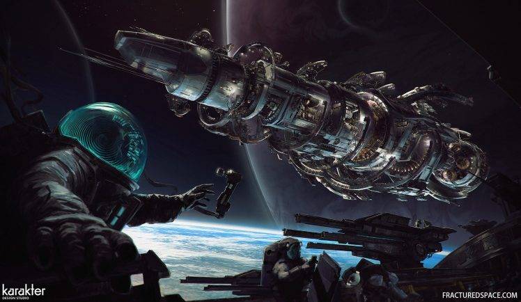 artwork, Digital Art, Space Station, Astronaut, Space, Planet, Fractured Space HD Wallpaper Desktop Background