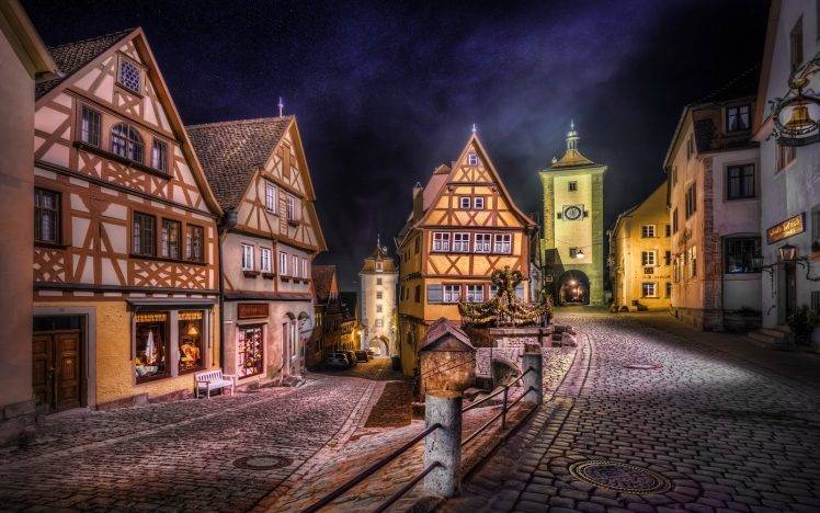 Rothenburg, Germany, House, Road, Urban, HDR, Landscape, Lights, Medieval, Street HD Wallpaper Desktop Background