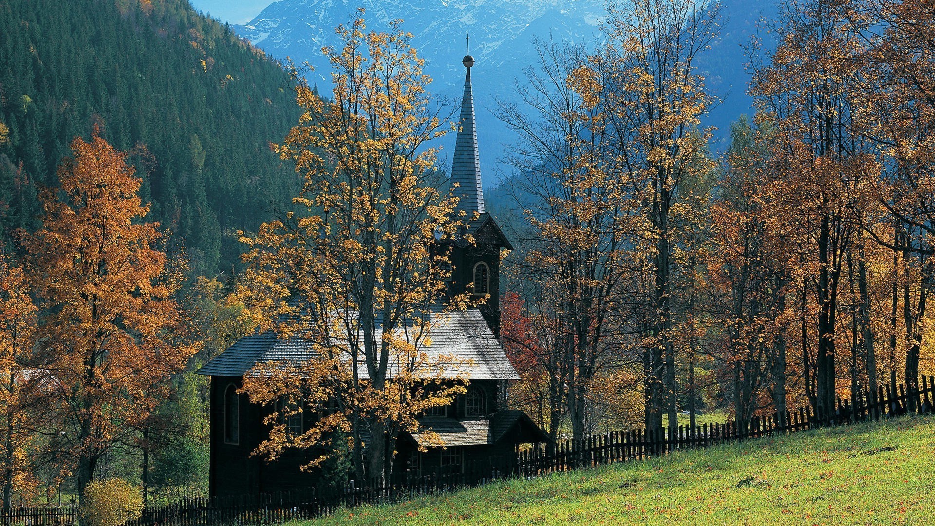 nature, Landscape, Architecture, Trees, Forest, Tatra Mountains, Slovakia, Mountain, Fence, Church, Wood, Hill, Fall, Grass, Field, Valley Wallpaper