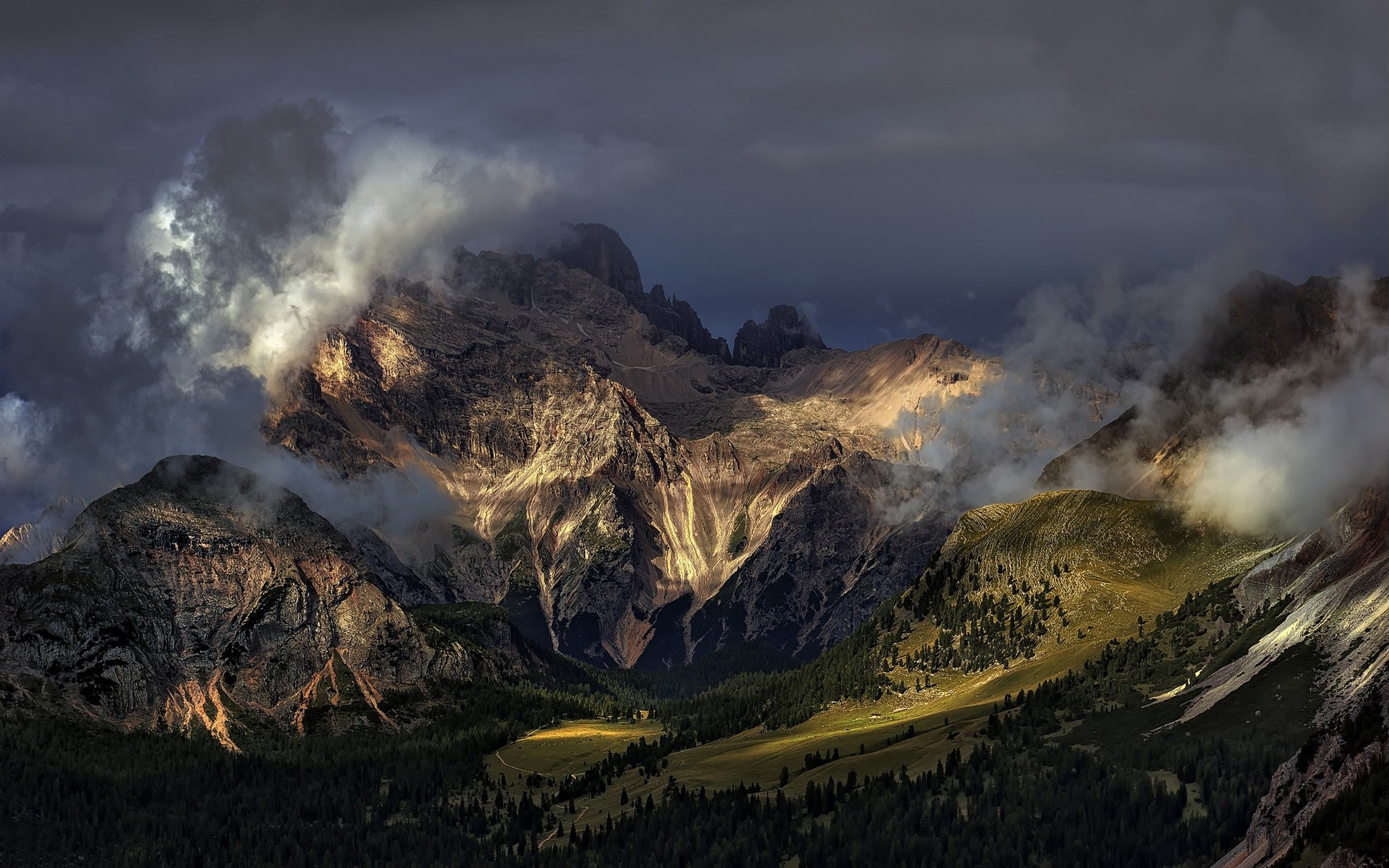 nature, Landscape, Mountain, Sunrise, Clouds, Forest, Alps, Sunlight, Summer, Italy Wallpaper