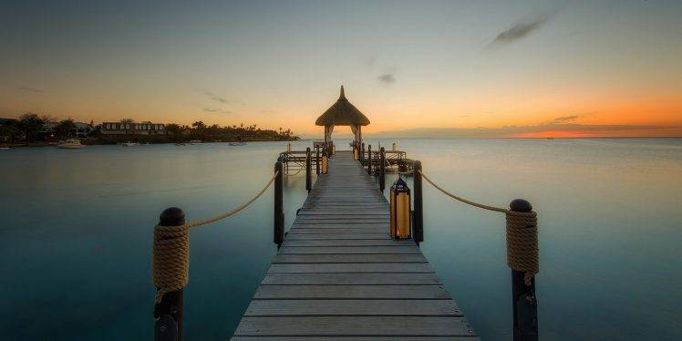 nature, Landscape, Sunrise, Dock, Sea, Island, Mauritius, Tropical, Walkway, Beach HD Wallpaper Desktop Background