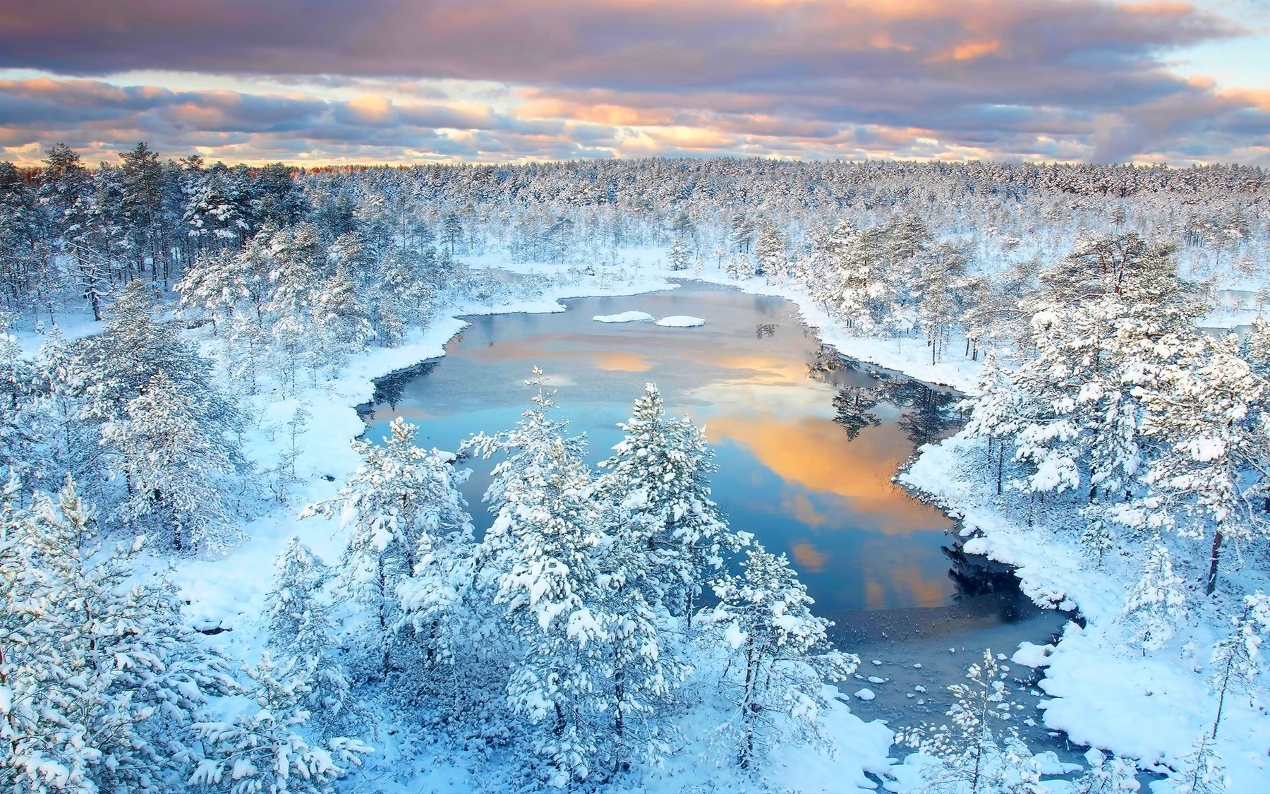winter, Forest, Lake, Snow, Trees, Reflection, Nature, Sunset, Clouds, Cold, Landscape, Water ...
