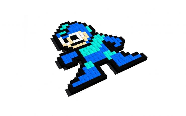 Mega Man, Video Games, Pixel Art, Simple Background, Perspective HD Wallpaper Desktop Background
