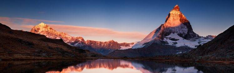 landscape, Mountain, Sunset, Snow, Lake, Multiple Display, Nature, Matterhorn HD Wallpaper Desktop Background