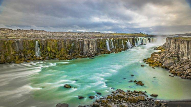 nature, Landscape, Waterfall, Iceland, Canyon, Clouds, Mist, Summer, Moss, River HD Wallpaper Desktop Background