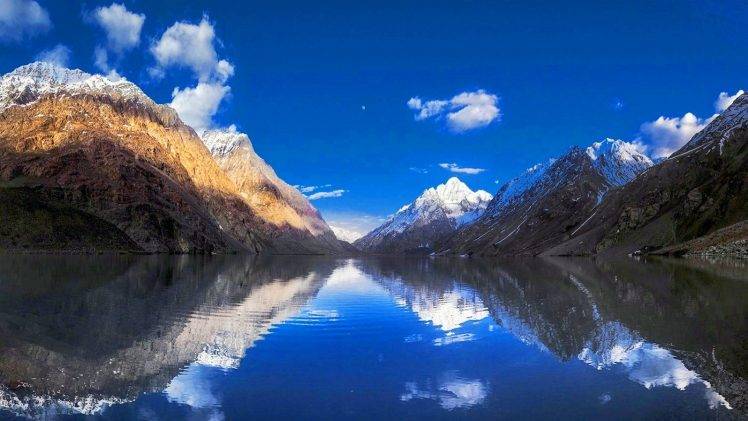 nature, Landscape, Mountain, Lake, Reflection, Snowy Peak, Clouds, Water, Blue, White, Pakistan HD Wallpaper Desktop Background