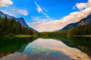 nature, Landscape, Lake, Reflection, Mountain, Clouds, Forest, Italy, Water, Summer, Trees, Calm