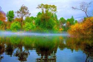 nature, Landscape, Morning, Mist, Park, Lake, Bridge, Trees, Fall, Water