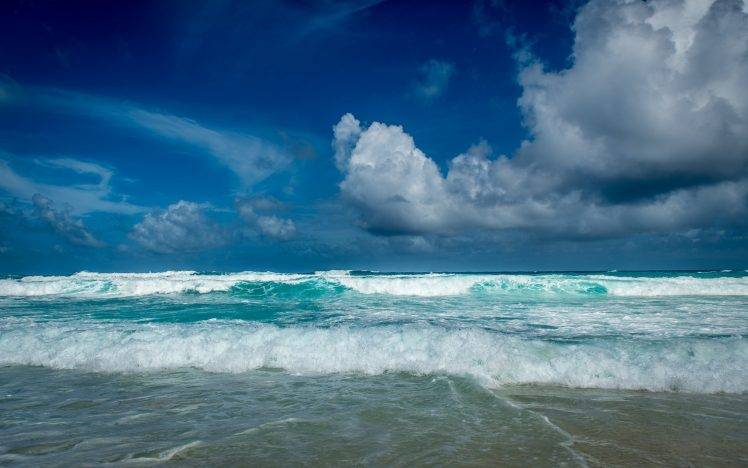 nature, Landscape, Sea, Beach, Waves, Clouds, Sky, Seychelles, Island, Tropical, Water, Blue, Summer HD Wallpaper Desktop Background