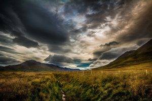 nature, Landscape, Clouds, Mountain, Sky, Canal, Grass, House, Summer, Iceland, Fence, Sunset