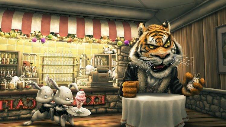 tiger, Rabbits, Cartoon, Cafes, Ice Cream, Food, Artwork, Animals Wallpapers  HD / Desktop and Mobile Backgrounds