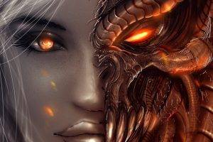 fantasy Art, Women, Angel, Demon, Face, Eyes, Diablo III, Video Games, Closeup