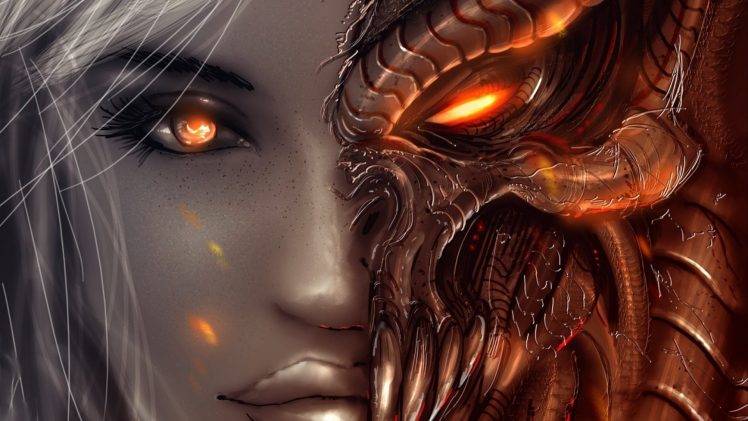 fantasy Art, Women, Angel, Demon, Face, Eyes, Diablo III, Video Games, Closeup HD Wallpaper Desktop Background