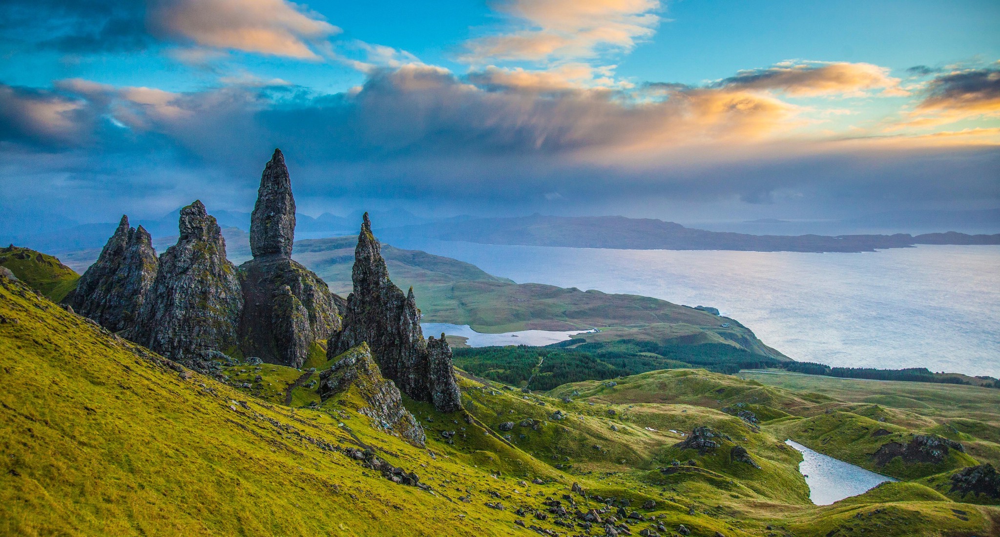 landscape, Nature, Rock Formation, Hill, Lake, Clouds, Skye, Scotland, Old Man Of Storr Wallpaper