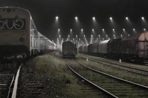 mist, Lights, Train, Railway, Landscape, Urban, Technology, Denmark, Rail Yard