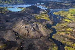 nature, Landscape, Mountain, Summer, River, Iceland, Aerial View
