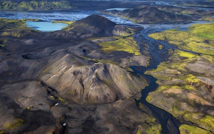 nature, Landscape, Mountain, Summer, River, Iceland, Aerial View HD Wallpaper Desktop Background