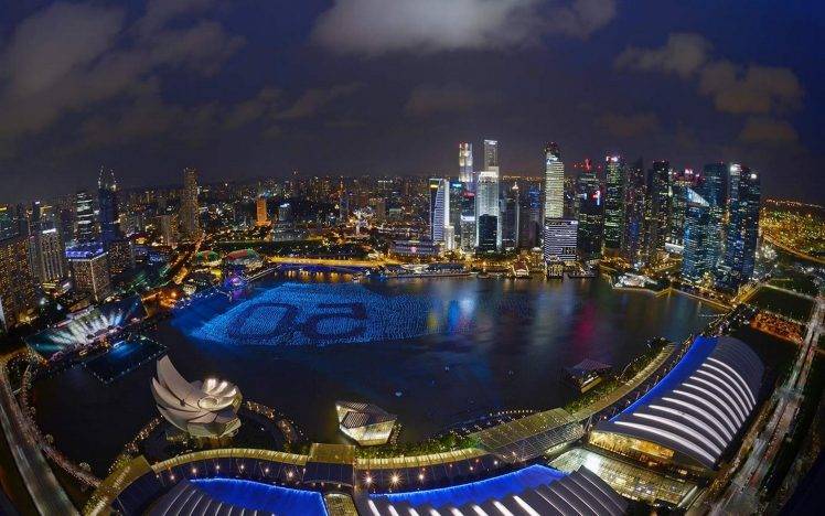 landscape, Cityscape, Architecture, Modern, Singapore, Skyscraper, Urban, Night, Clouds, Lights, Bay HD Wallpaper Desktop Background