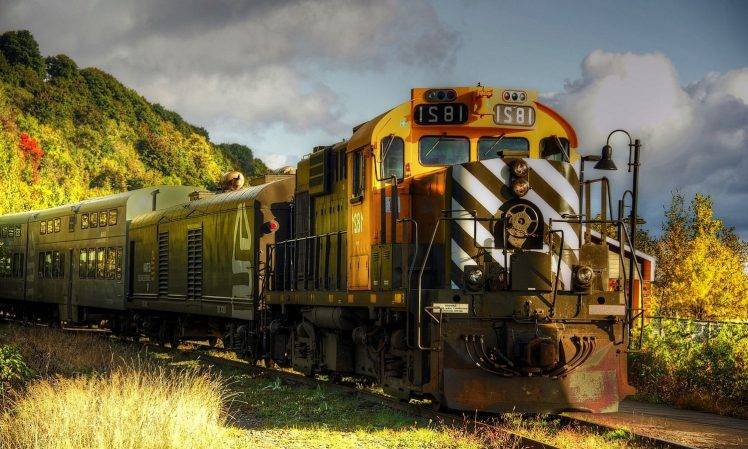 train, Railway, Machine, Technology, Hill, Shrubs, Landscape HD Wallpaper Desktop Background