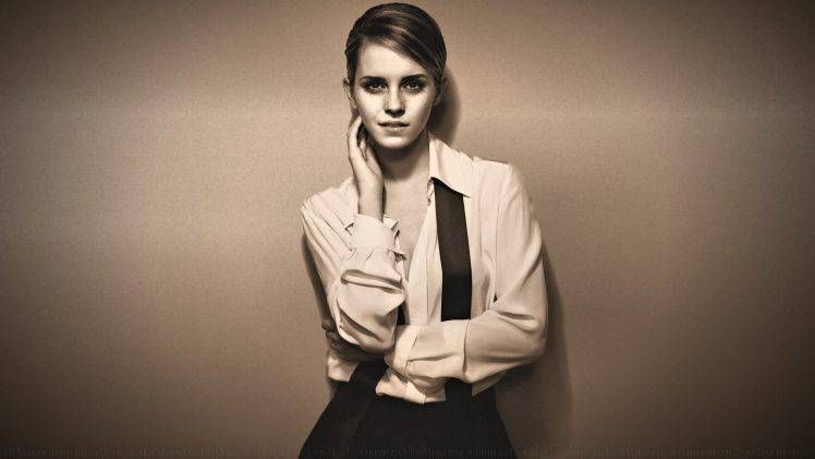 Emma Watson, Blouses, Sepia, Women, Brunette, Actress HD Wallpaper Desktop Background