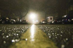city, Road, Rain, Wet, Depth Of Field, Lights, Car, Night, Trees, Worms Eye View, Shiny