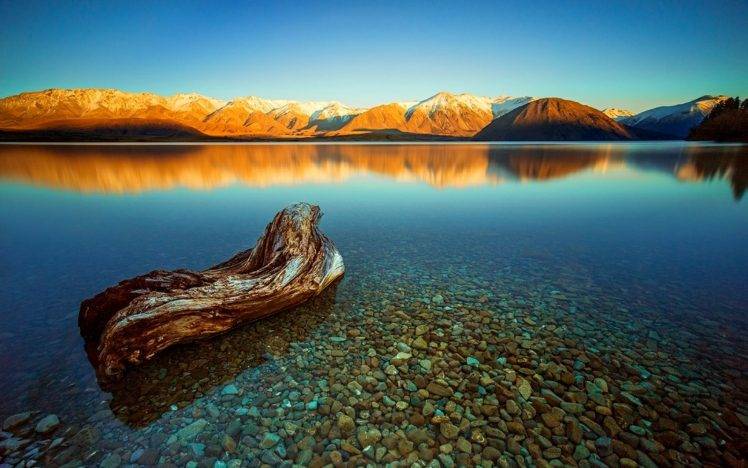 nature, Landscape, Lake, Calm, Mountain, Water, Stones, Snowy Peak, Blue, Sunset HD Wallpaper Desktop Background