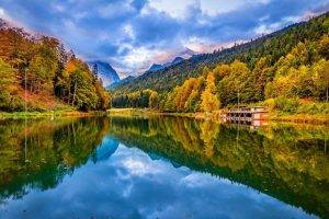 lake, Nature, Forest, Landscape, Mountain, Fall, Reflection, Water, Clouds, Germany, Trees