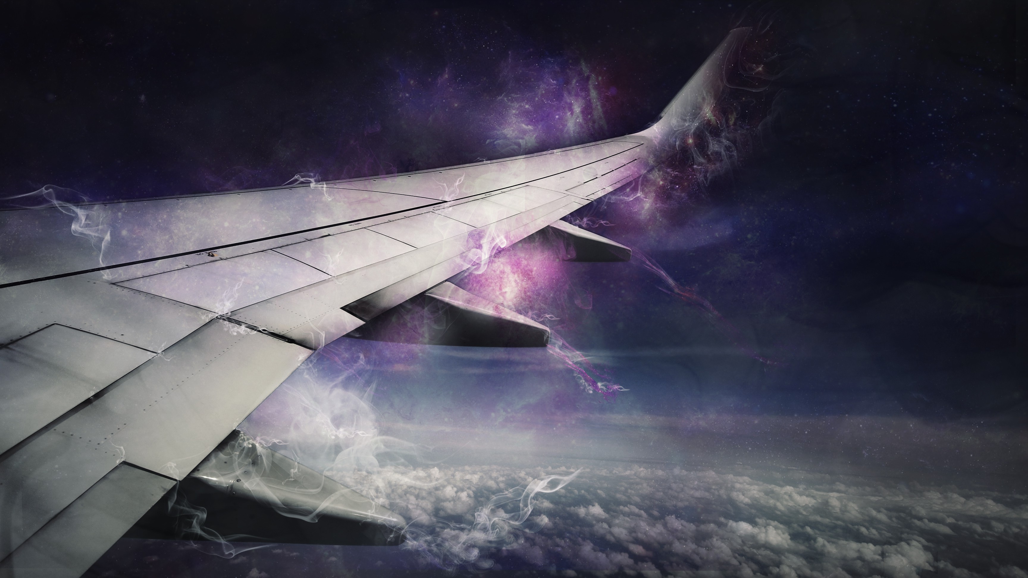 galaxy, Sky, Airplane, Clouds Wallpaper