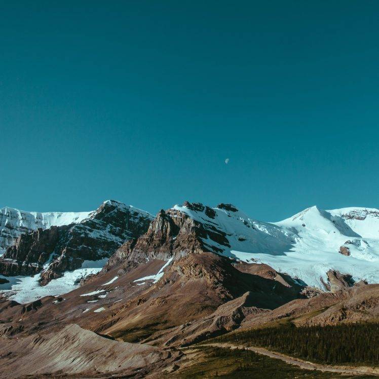 mountain, Clear Sky, Landscape, Snow, Nature, Sky, Snowy Peak, Shadow, Moon HD Wallpaper Desktop Background