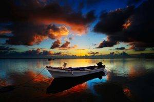 landscape, Boat, Water, Sea, Sunset