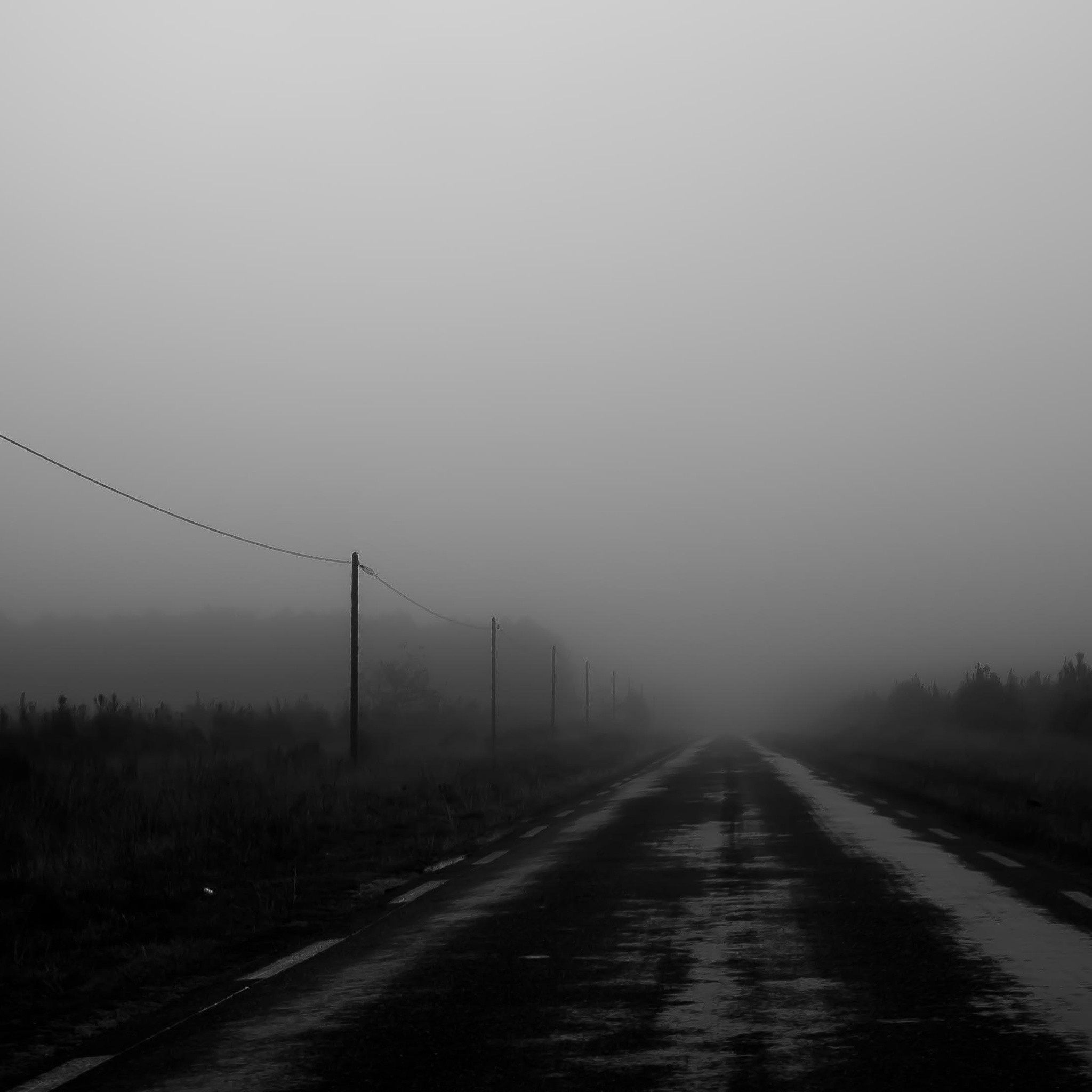 landscape, Mist, Monochrome, Road Wallpaper