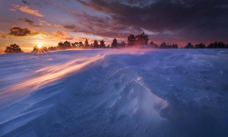 landscape, Snow, Sunrise, Nature, Trees, Winter, Santa Claus HD Wallpaper Desktop Background