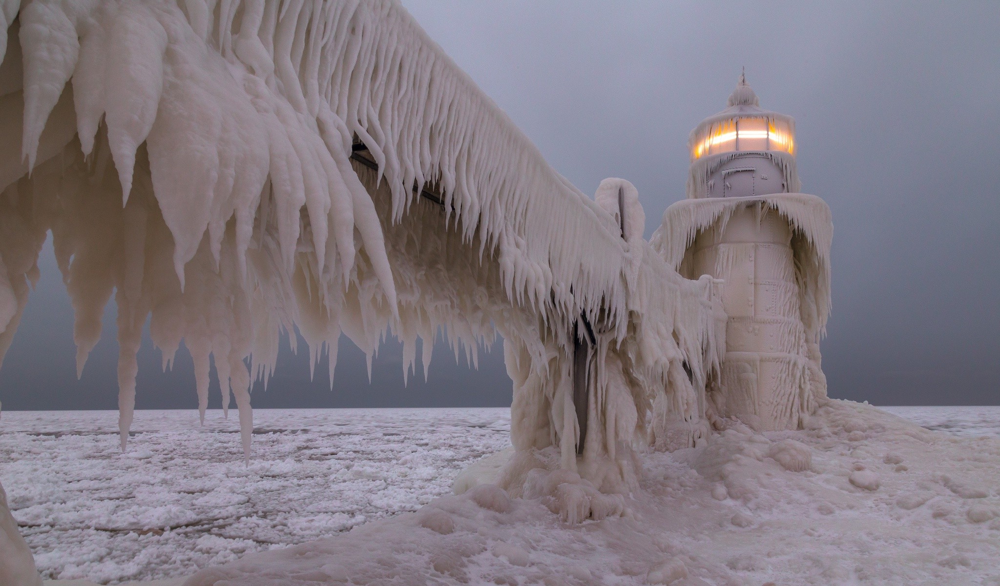 landscape, Lighthouse, Ice Storm, Ice Wallpaper