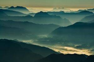 nature, Landscape, Mist, Sunrise, Mountain, Valley
