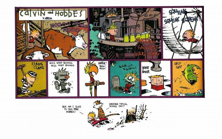 Calvin And Hobbes, Comics, Simple Background HD Wallpaper Desktop Background