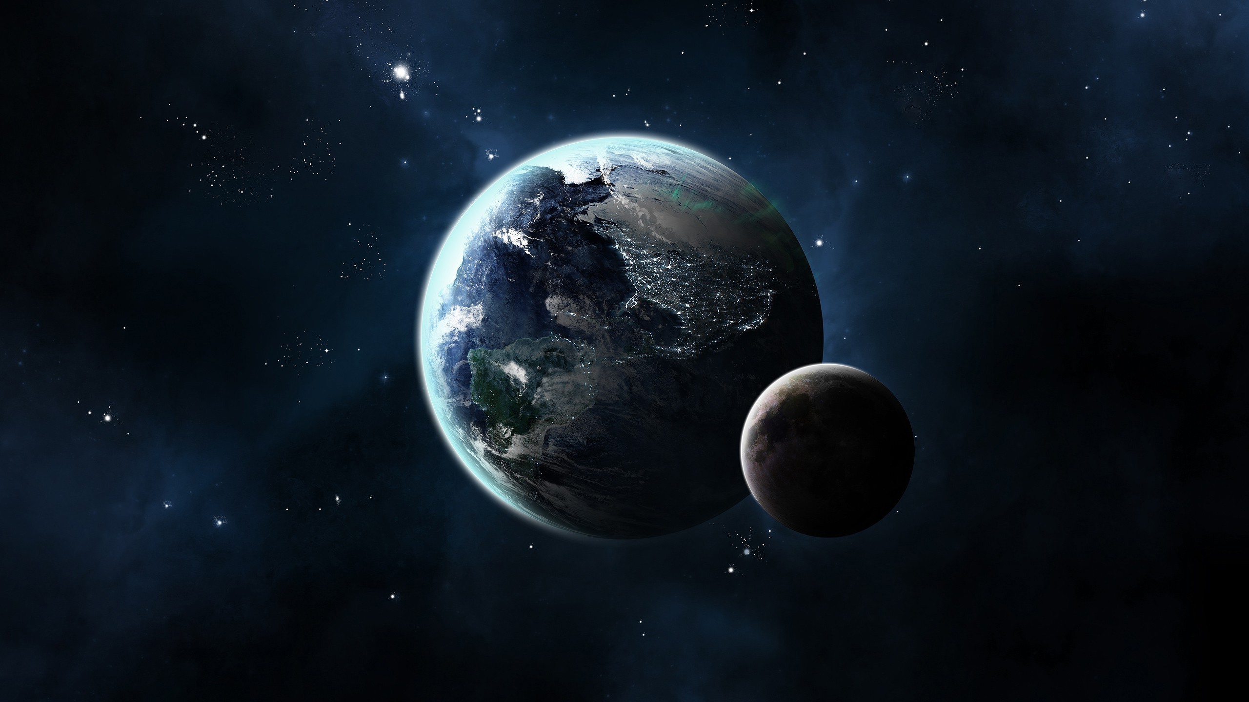 CG Render, Space, Planet, Moon, Stars, Earth Wallpaper