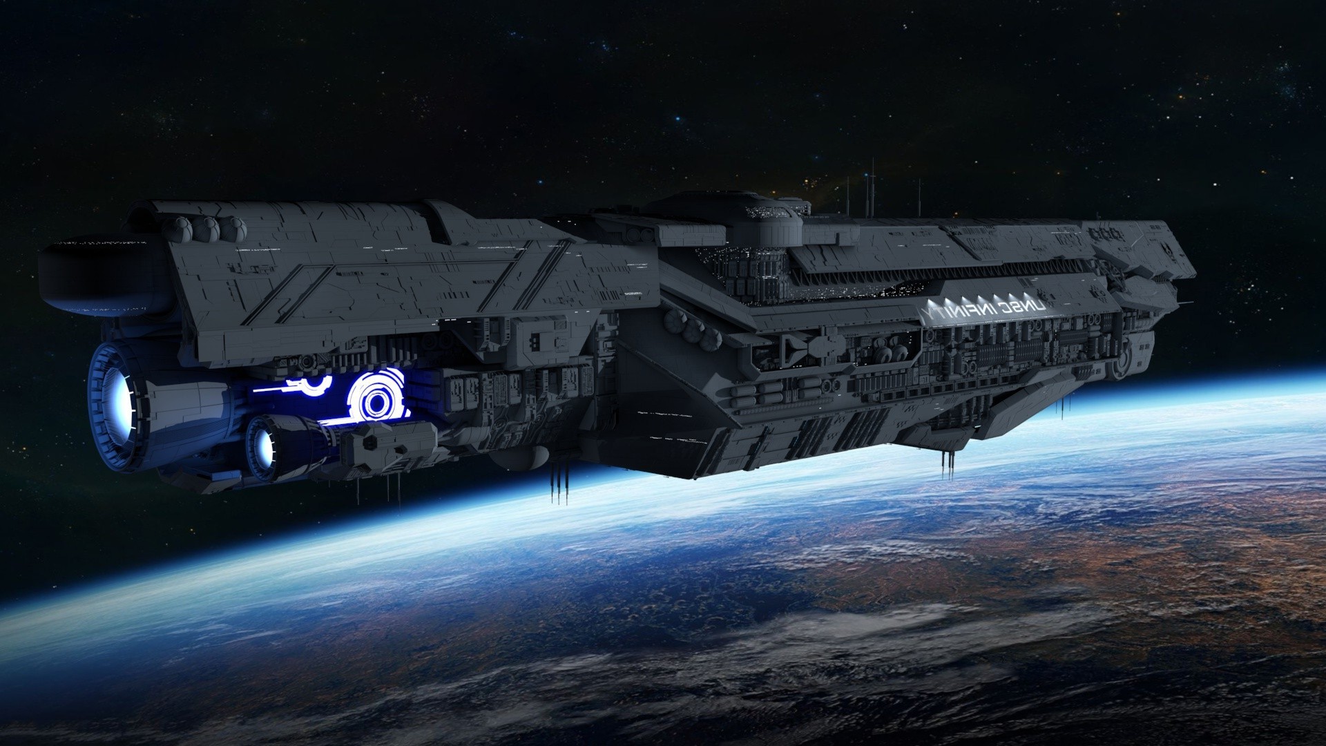 CG Render, Space, Planet, Spaceship, UNSC Infinity Wallpaper