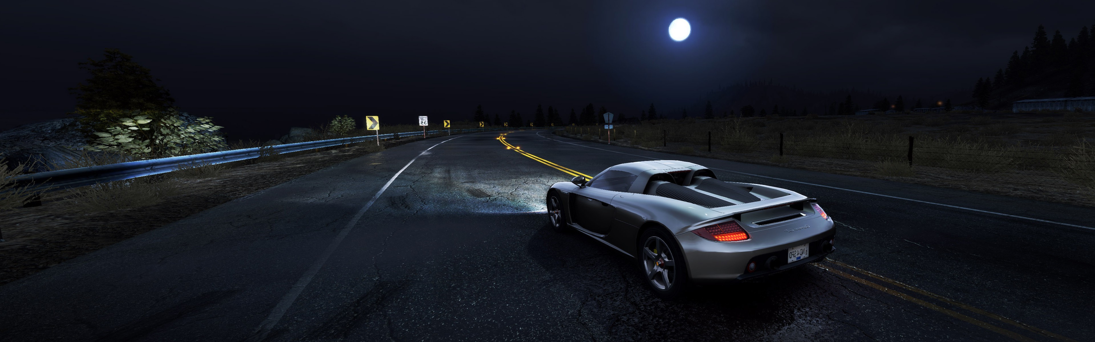 Need For Speed: Hot Pursuit, Car, Porsche Carrera GT, Night, Road, Video Games, Multiple Display, Need For Speed Wallpaper