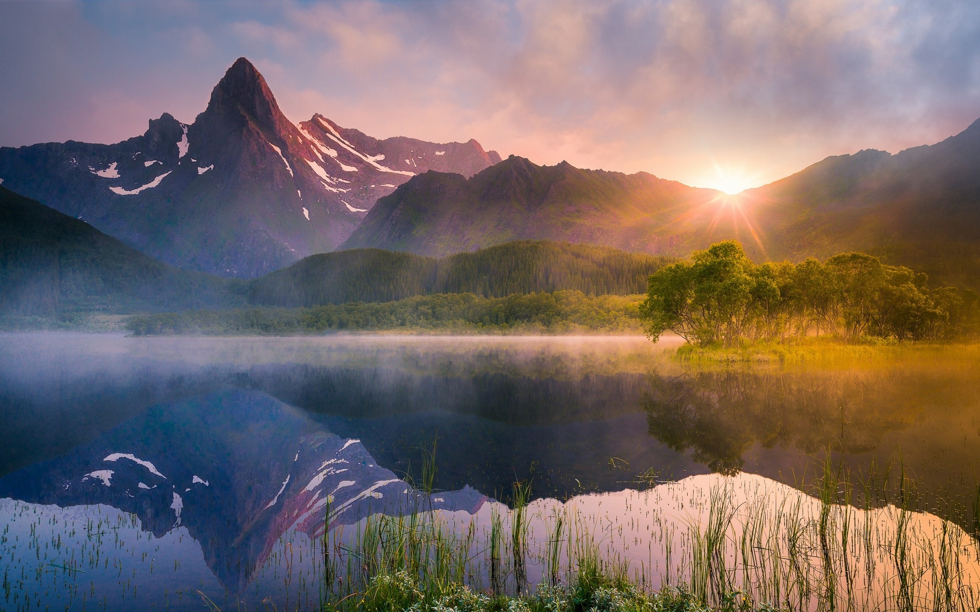 nature, Landscape, Lake, Sunrise, Reflection, Water, Summer, Mountain